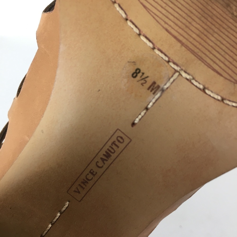 Vince Camuto Kevston Strappy Block-heel Sandals, Intricate Cutouts Brown Leather - Picture 8 of 11
